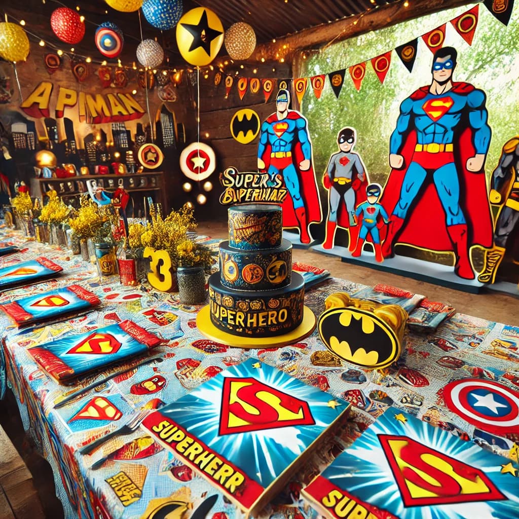 Referência de festa de super-heróis e heroínas