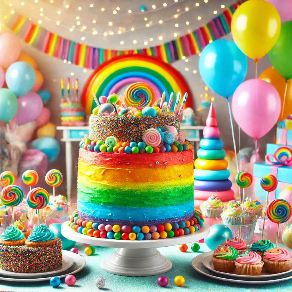 Referência de decoração para festa Arco-Íris